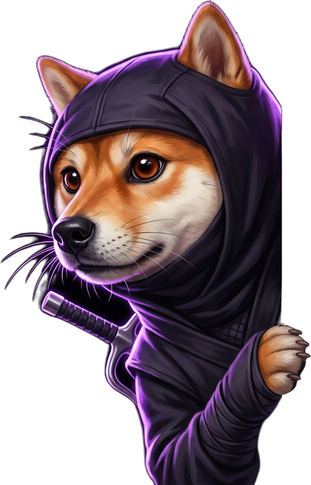 Ninja Shiba Inu peeking around the edge with his paw on the border